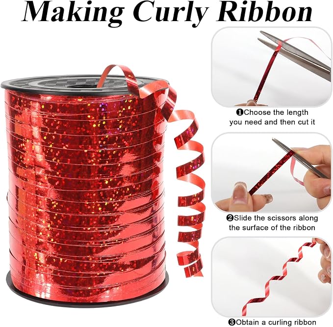 500 Yards Laser Red Curling Ribbon, 1/5 Inch Wide Shining Metallic Ribbons - Image 3