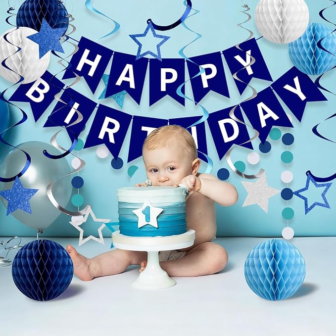 Rouceyxin Birthday Decorations for Men Boys, Glitter Stars, Hanging Swirl - Image 5