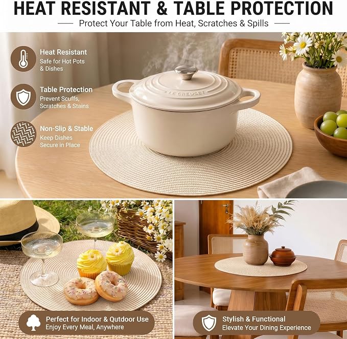 FunWheat Round Braided Placemats Set of 4 Table Mats - Image 7