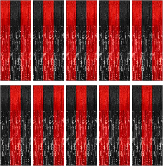 10 Pack Black and Red Backdrop Party Decorations Tinsel Curtain Halloween Party by BOMSI