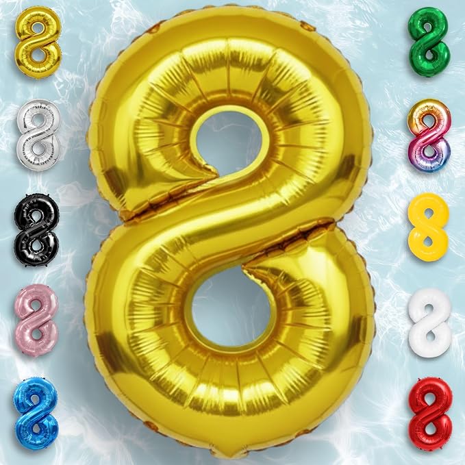 Gold Number Balloon 8 Mylar Foil Balloons 16 inch - Image 5