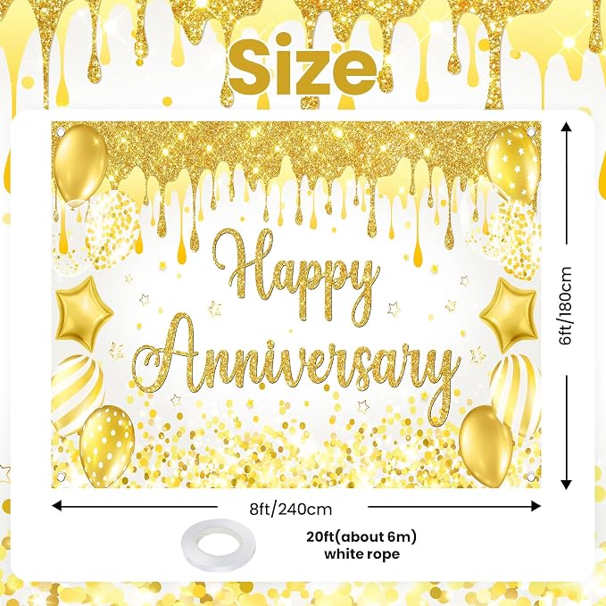 Mocsicka Happy Anniversary Banner White Gold Happy Anniversary Party - Image 4