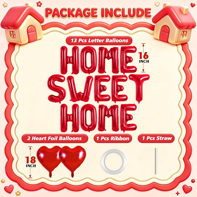 TONIFUL 16 Inch Red HOME SWEET HOME Letter Balloon Decor - Image 2