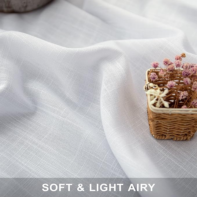 Pitalk White Linen Curtains 90 Inch Length - Image 3