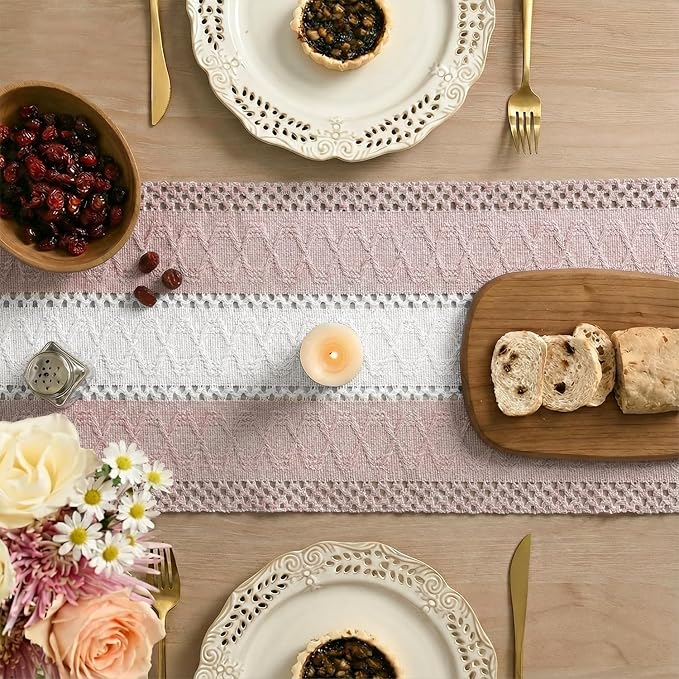 Artoid Mode Pink Farmhouse Woven Table Runner 12x48 Inch | Seasonal Holiday - Image 4