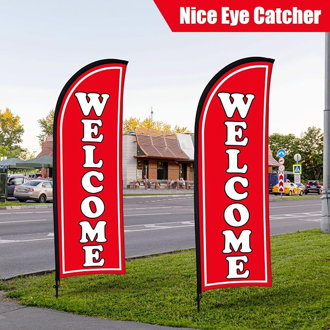 Buryeah 4 Sets Welcome Feather Flag Sign Kit Welcome Banners Swooper Flag - Image 5