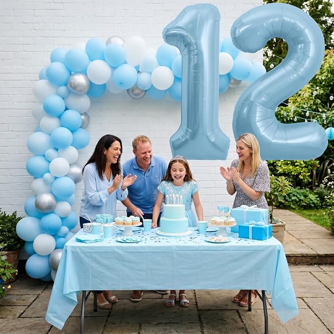 TONIFUL 40 Inch Pastel Blue Number 12 Foil Balloons Large Mylar Foil Digit 12 - Image 4