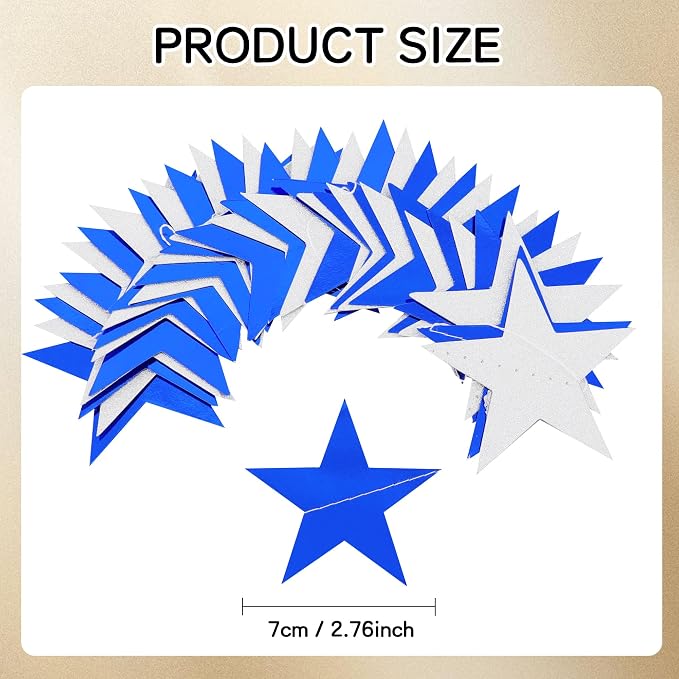 BEISHIDA Blue Silver Star Garland Decor Twinkle Star Banner Backdrop 2026 - Image 3