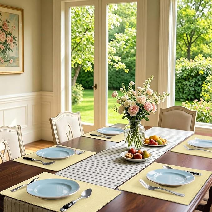 Homaxy Cloths Placemats for Dining Table Set of 6, Lemon Yellow | Heat Resistant - Image 2