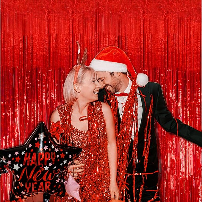 20 Pack Foil Curtain Backdrop Red Metallic Tinsel Foil Fringe Curtains Photo - Image 5