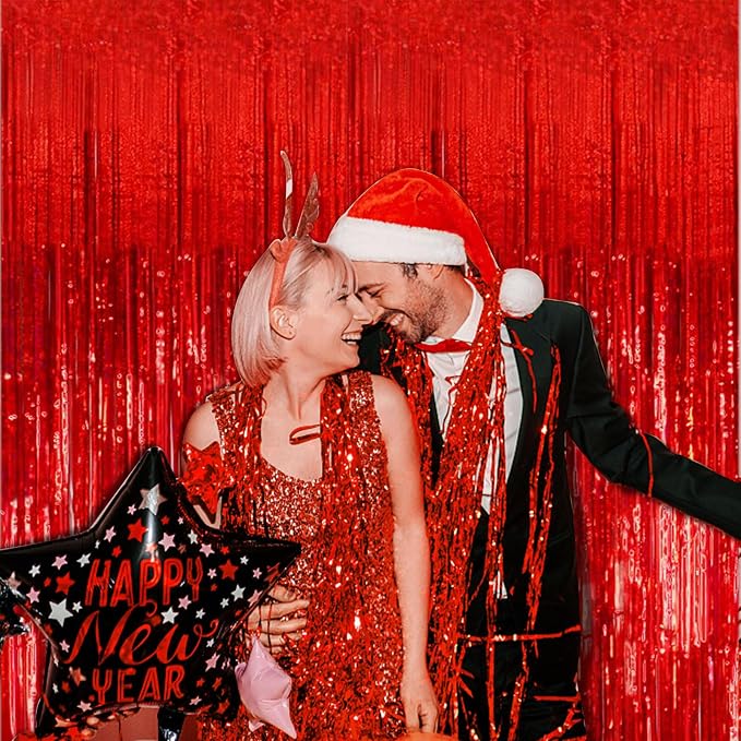 20 Pack Red Streamers Party Backdrop Christmas Decorations Foil Fringe Backdrop - Image 5