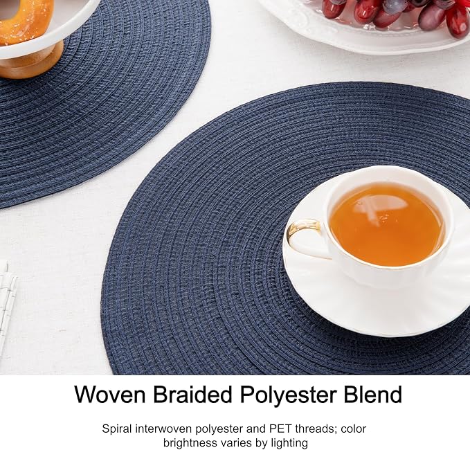 SHACOS Round Placemats Set of 4 Washable 15 inch Round Table Mats Cotton - Image 5