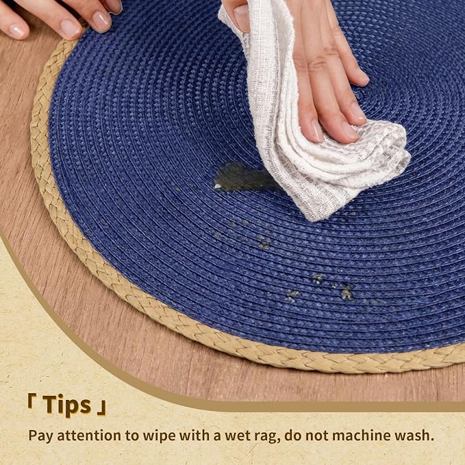 Round Placemats Set of 6, Woven Table Mats, Thin Edge, 15 Inch Diameter - Image 4