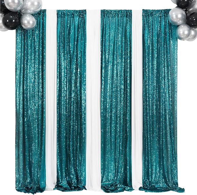 Poise3EHome 2ft x 8ft Teal Sequin Backdrop Curtains 2 Panels - Image 4