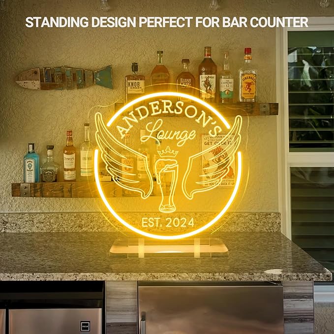 Custom Lounge Neon Sign for Home Bar Wall Decor, Personalized LED Neon Bar Name Signs for Men Dad Gifts, Dimmable Customizable Light Up Signs for Man Cave Lounge Basement Bar Tavern Bistro Business