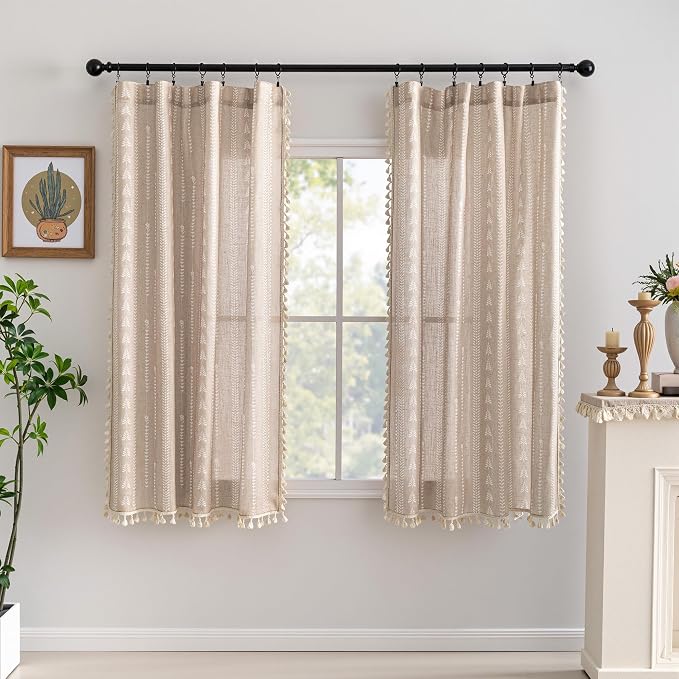 Boho Curtains - Farmhouse Sping Linen Blend Patterned Light Filtering Khaki - Image 7