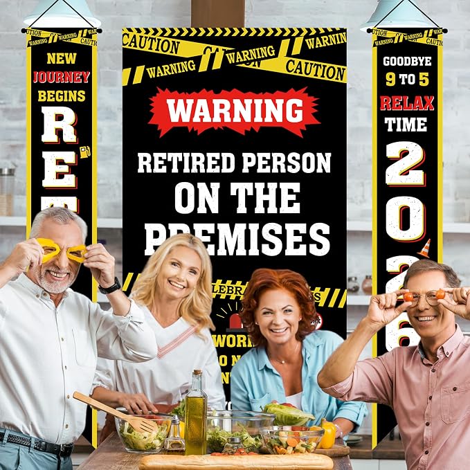 Holkcog Retirement Party Decorations, Caution Logos Retired Person Banner | - Image 6