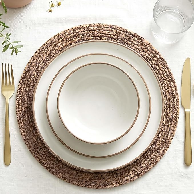 13.8" Set of 8 Brown Seagrass Woven Round Placemats - Image 4