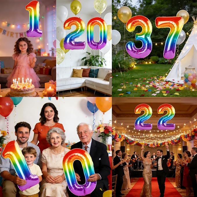 40 Inch Number 37 Balloons for 37th Birthday Party Decorations, 0-100 Rainbow - Image 7