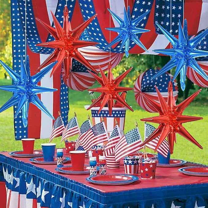 TONIFUL 8 Pcs Star Balloons Blue Red Foil Explosion Balloon Party Decor | 2 - Image 5