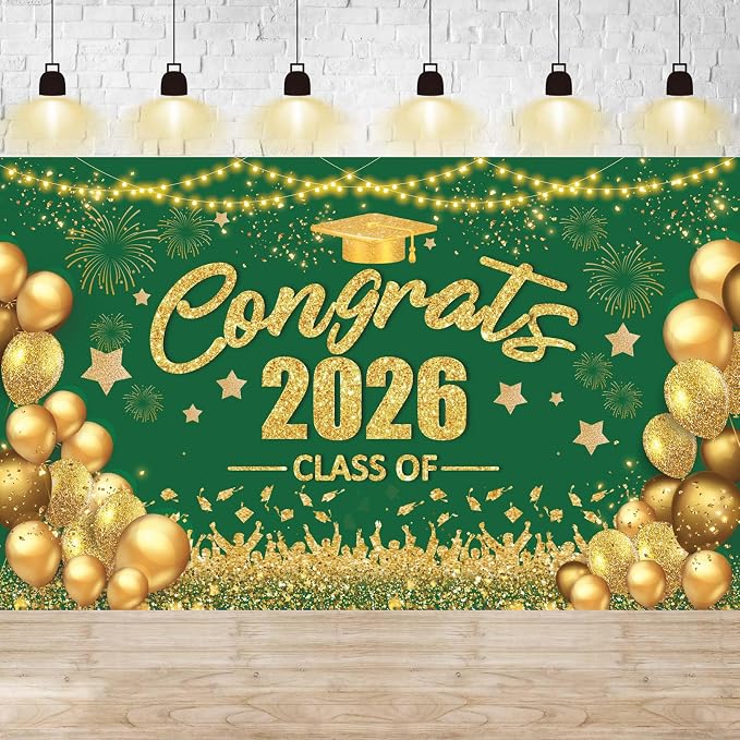 Green and Gold Graduation Decorations Congrats Class of 2026 Banner by ONANNA