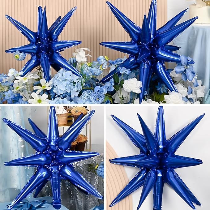 9Pcs Navy Blue Star Balloons, Large Explosion Star Foil Balloons, Metallic Blue - Image 4