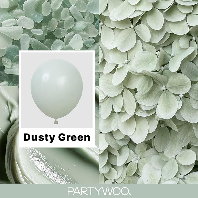 PartyWoo Dusty Green Balloons 140pcs Sage Olive Eucalyptus Green Boho Color | - Image 2