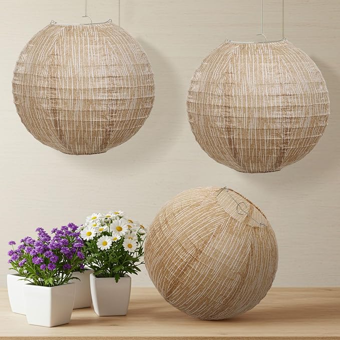LIHAO 12PCS Boho Paper Lanterns, Burlap Print Chinese Lanterns, 10 Inch | - Image 5
