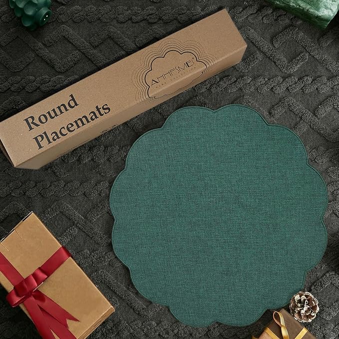 AHHFSMEI Round Faux Linen Placemats Set of 4 Heat Resistant Non-Slip Stain - Image 5