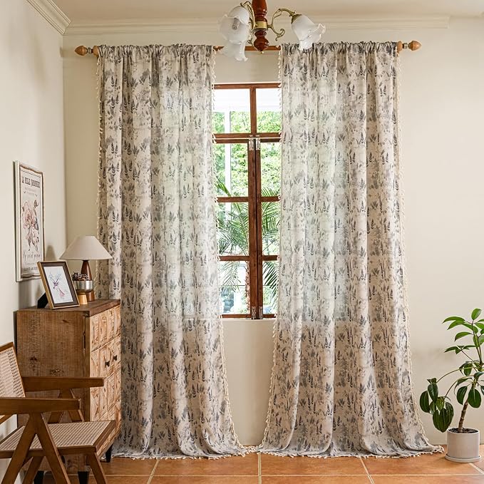 ENJOYBRIDAL Floral Curtains 63 Inches Long Vintage Semi Sheer Drapes Bedroom - Image 4