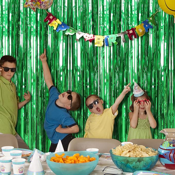 2 Pack Green Streamers Backdrop Jungle Party Decorations Foil Fringe Backdrop - Image 5