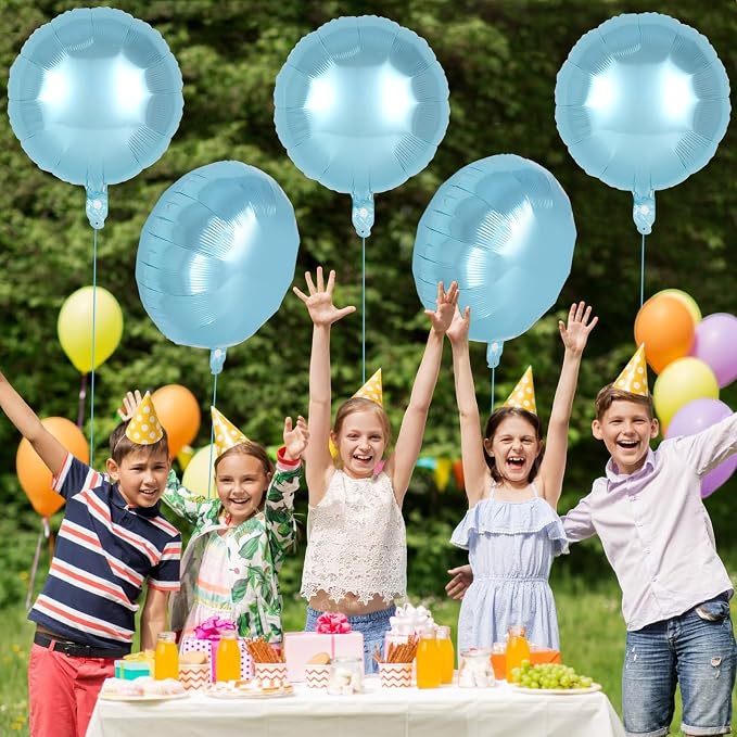 20 Pcs Light Blue Round Shaped Balloons, 18 Inch Round Foil Balloon, Giant - Image 6
