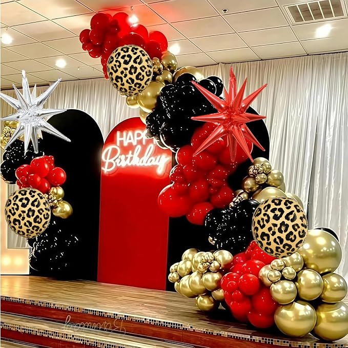 Red Black Gold Balloon Arch Garland Kit Leopard Cheetah Print Party Balloons - Image 5