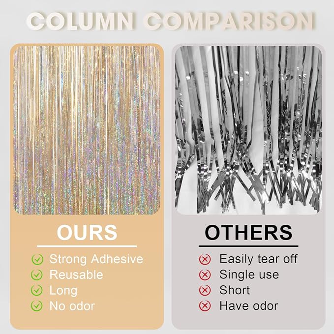 Voircoloria Champagne Foil Fringe Backdrop Curtains, Birthday Party Decorations - Image 4