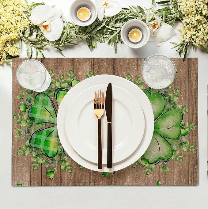 St Patricks Day Eucalyptus Leaves Placemats Set of 4, 12x18 Inch St Patrick - Image 3
