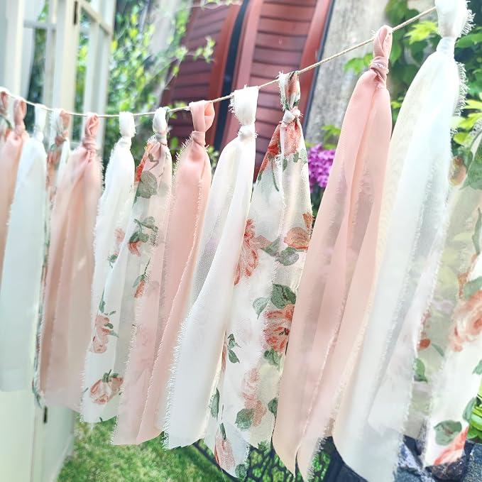 Blush Chiffon Tassel Garland Floral Hanging Banner - Image 4