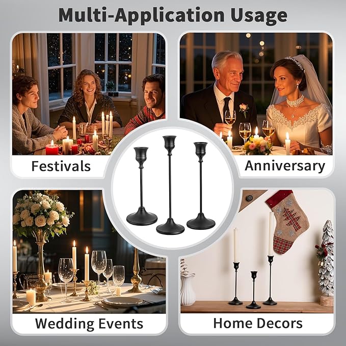 CHILL RECIPE Black Candlestick Holder Tall Taper Candle Holder for Home Decor Table Centerpiece Party Festival Decorations Halloween Decoration (1 Set 3Pcs)