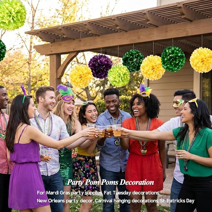AimtoHome Mardi Gras Tissue Paper Pom Poms, Cyan Purple Green Yellow Cream - Image 5