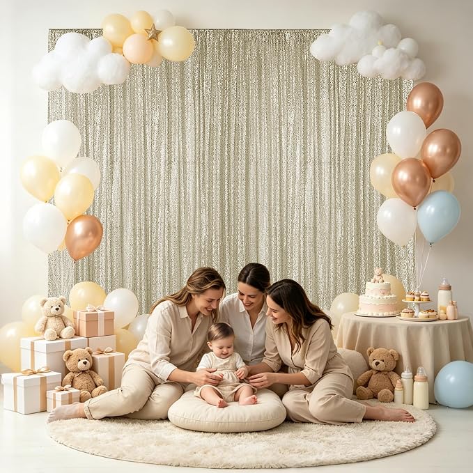 Hahuho Champagne Sequin Backdrop Curtain, Party Decoration（6 Panels, 2FT x 8FT - Image 4