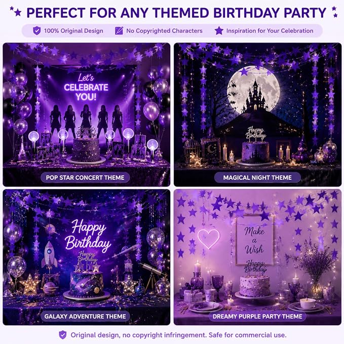 Patelai 130 ft Star Garland Banner Decor, Holographic Purple - Image 4