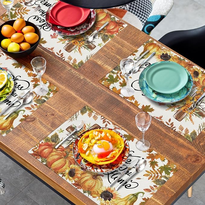 Fall Cross Pumpkin Placemats Set of 4 Autumn Thanksgiving Harvest Sunflower - Image 7