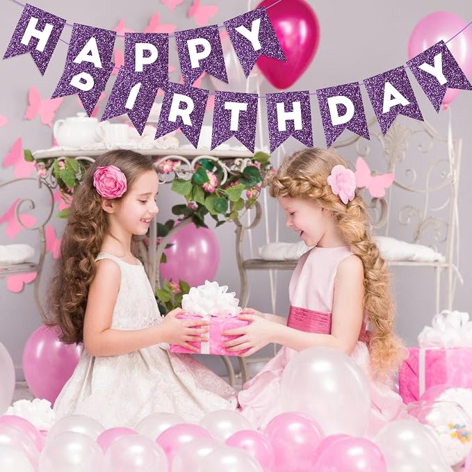 Hooqict Purple Happy Birthday Banner Garland Sign - Image 4