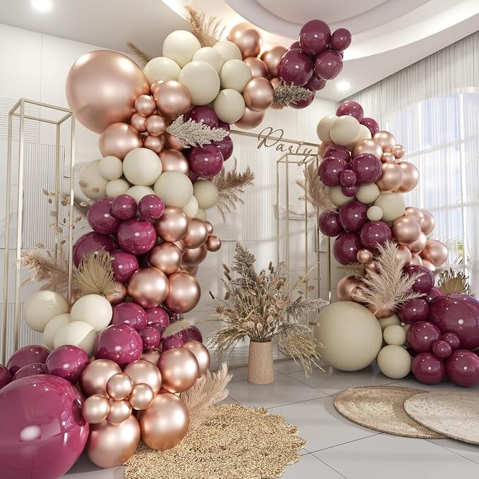 Dark Purple White Gold Balloon Garland Arch Kit by MOXMAY