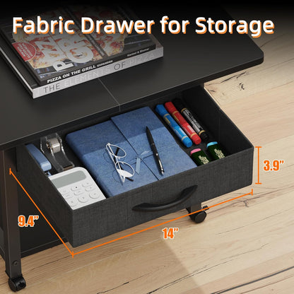 22"x15" Large Printer Stand with Storage Drawer, 2-Tier Under Desk Printer Table for Home Office, Printer Cart fit Fax Machine/3D Printer/Scanner(Black)