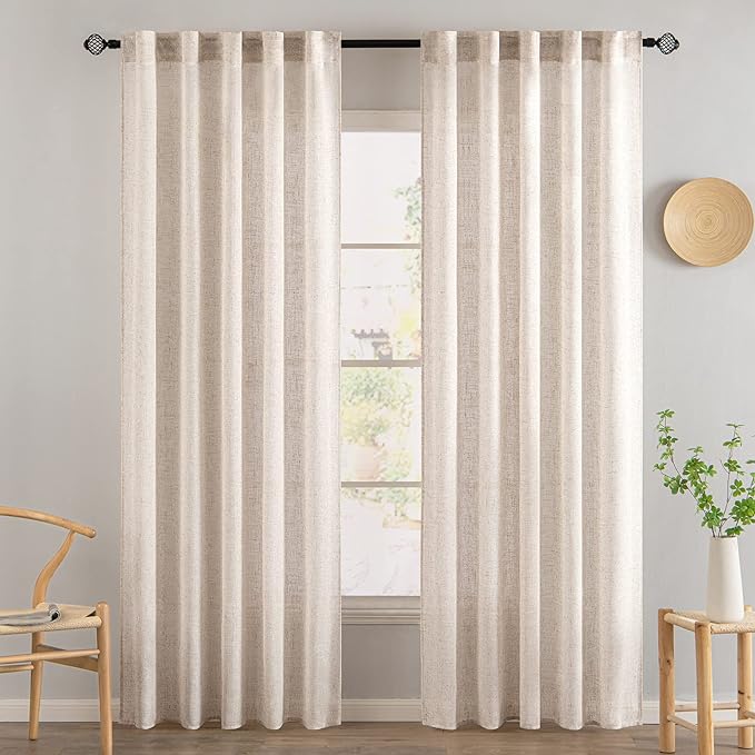 MIULEE Natural White Linen Curtains 52x80 Inch Length Soft Thick Linen | 2 - Image 2