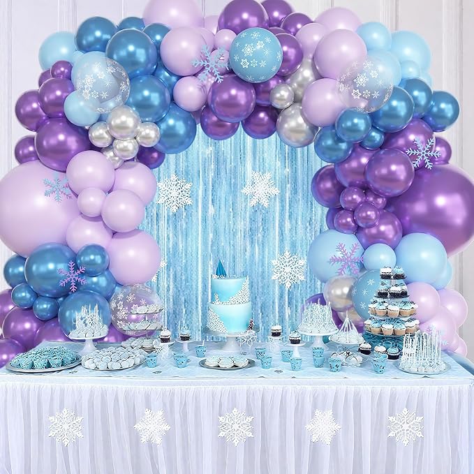157Pcs Frozenn Balloons Arch Garland Kit Different Size | Blue Purple Sliver - Image 3