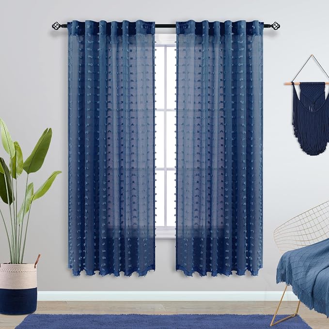 KOUFALL Navy Blue Boho Curtains - Image 2