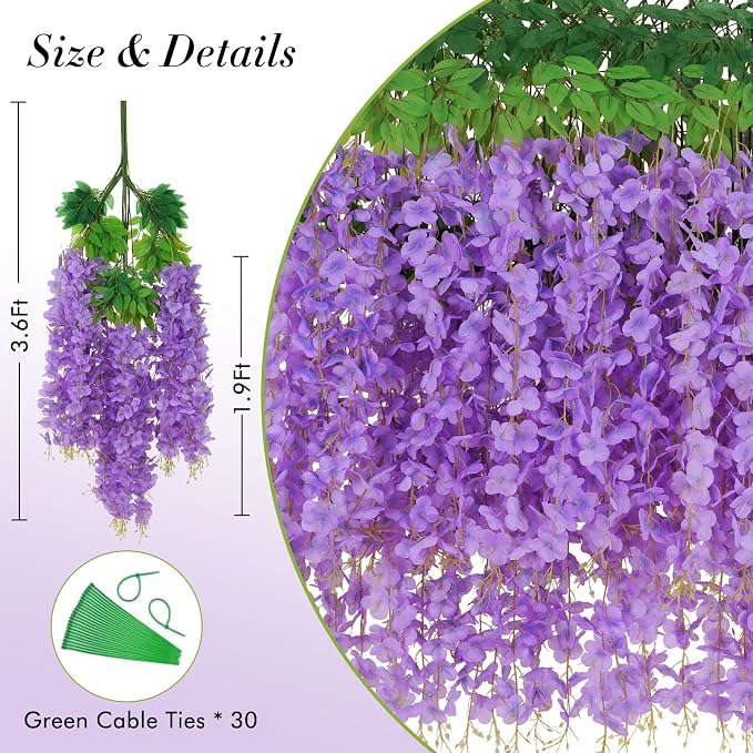 12 Pack Wisteria Hanging Flowers, 3.6 Feet/Pcs Purple Wisteria Artificial - Image 5