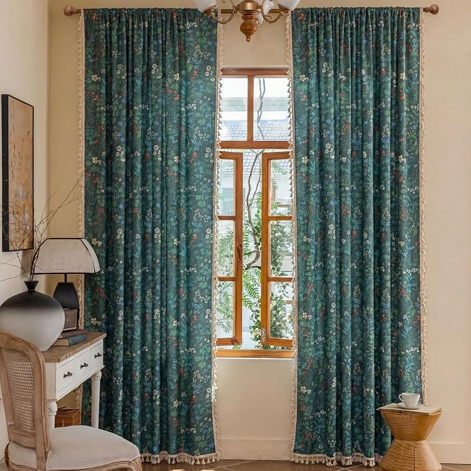 Floral Rod Pocket Semi Sheer Living Room 2 Panel Curtains 84 Inches Long | - Image 5