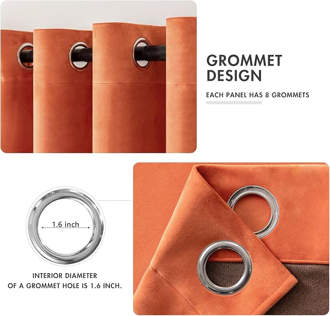 MIULEE Fall Orange Velvet Curtains Terracotta 52 x 84 Inch Length Set of 2 | - Image 2
